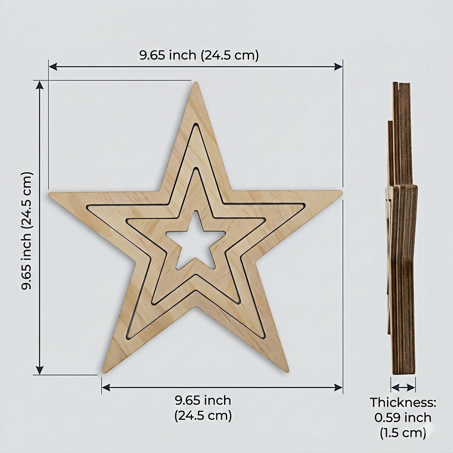 9.7 Inch Wooden Star Decor – Rustic Farmhouse Table Centerpiece, Natural Wood Nested Sign for Mantel, Shelf, Office, Kitchen, Holiday Decorations
