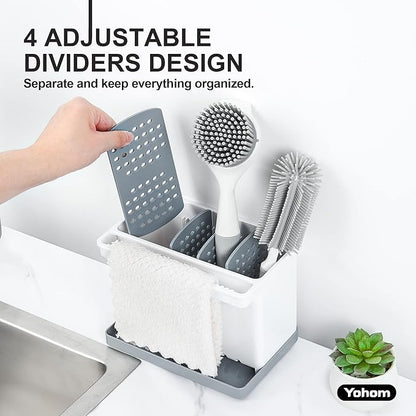 YOHOM Sink Brush Holder for Kitchen Sink Sponge Caddy Countertop Organizer