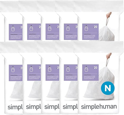 simplehuman Code N 200 Count, Dispenser Pack Custom Fit Liners, Drawstring