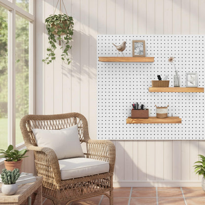 Wood Pegboard Shelves & Brackets Set - 3Pack 1/4 inch Peg Board Display Racks 14" x 4" Slat with Lip - Aesthetic Display & Storage Shelf for Room Office Craft Studio Workshop Workspace Garage (Brown)