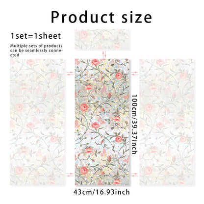 Runtoo Window Privacy Film Rainbow Rose Floral Window Clings 3D Decorative Vinyl Stained Glass Boho Pink Peony Flowers Decals Static Sticker Non-Adhesive, 15.75 x 40 inches