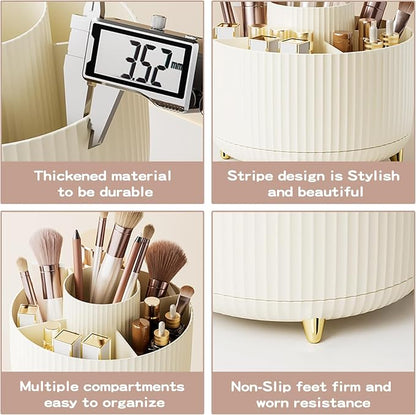 fanado 360° Rotate Makeup Brush Holder Organizer, Makeup Organizers Countertop, Makeup organization and Skincare Storage for Vanity, Desktop, Bathroom (Ivory)