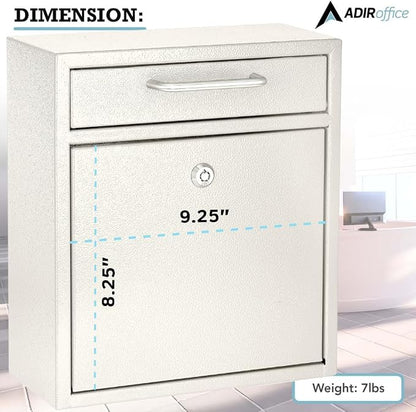 AdirOffice Wall Mount Mailbox - Mailbox with Lock and Keys- Durable Wall Mounted Locking Mailbox and Cash Drop Box for House, Apartments and Bussiness After Hours Deposits