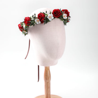 KorViSHOW Rose Hair Flower Crown - Girl Flower Crown Decoration Rose Celebration Round Floral Head Bride Wedding Renaissance Festival Party Birthday Ball Photo Accessories