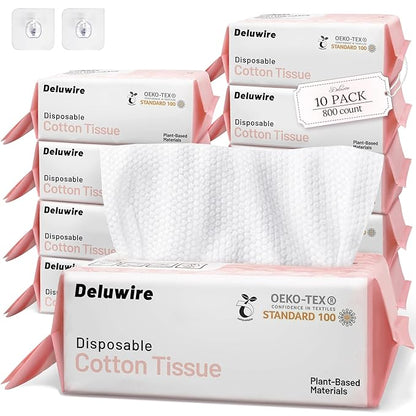 Soft Dry Wipe 10 Pack, Face Tissues, Lint Free Facial Cleansing Towels