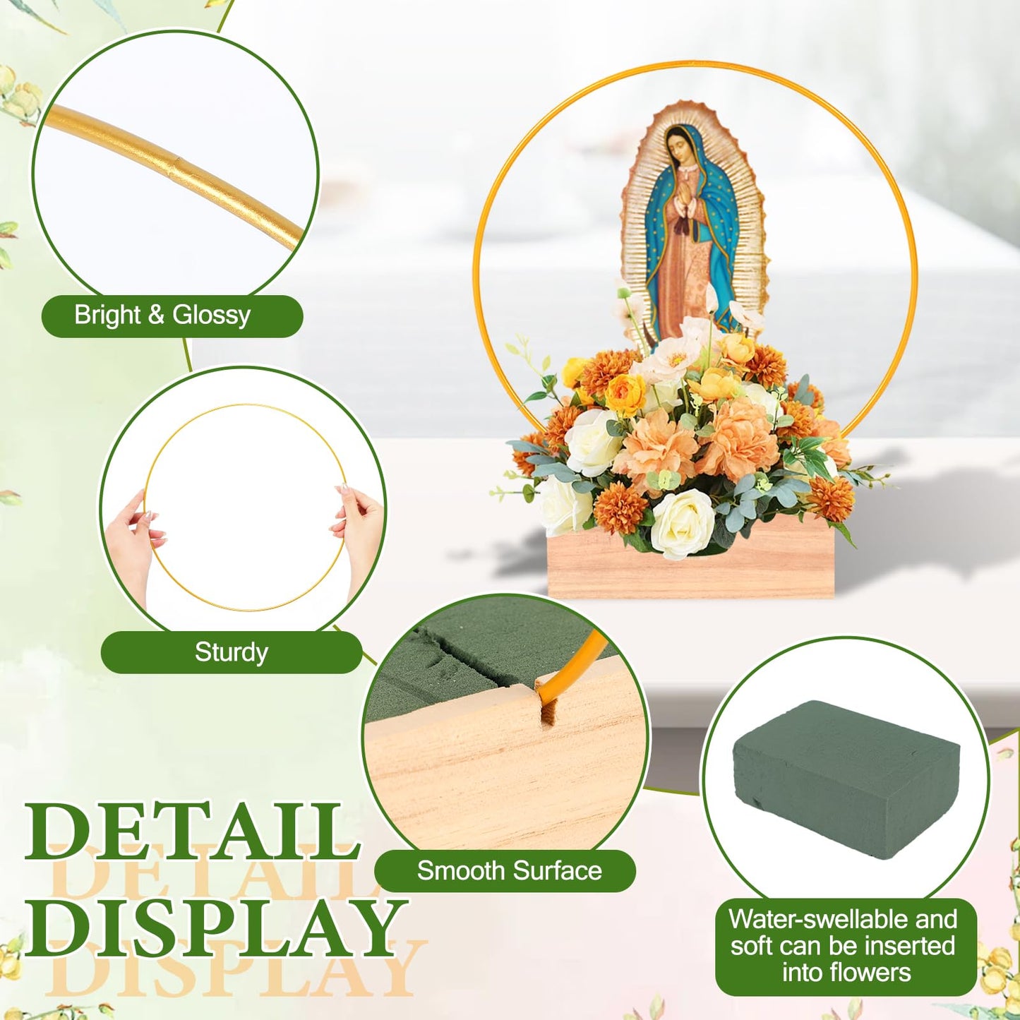Kuabiz 12 Pcs Our Lady of Guadalupe Wooden Table Centerpieces Virgen De Guadalupe Planter Box with Gold Metal Ring Baptism Favors for Guests Table Decor First Communion Gifts Catholic Favors