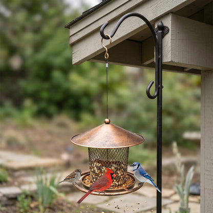 Bird Feeder, Weatherproof Wild Bird Feeders for Outdoors, Birds Feeding Station Metal Round Roof Birdfeeder for Garden Yard Outside Hanging Decor