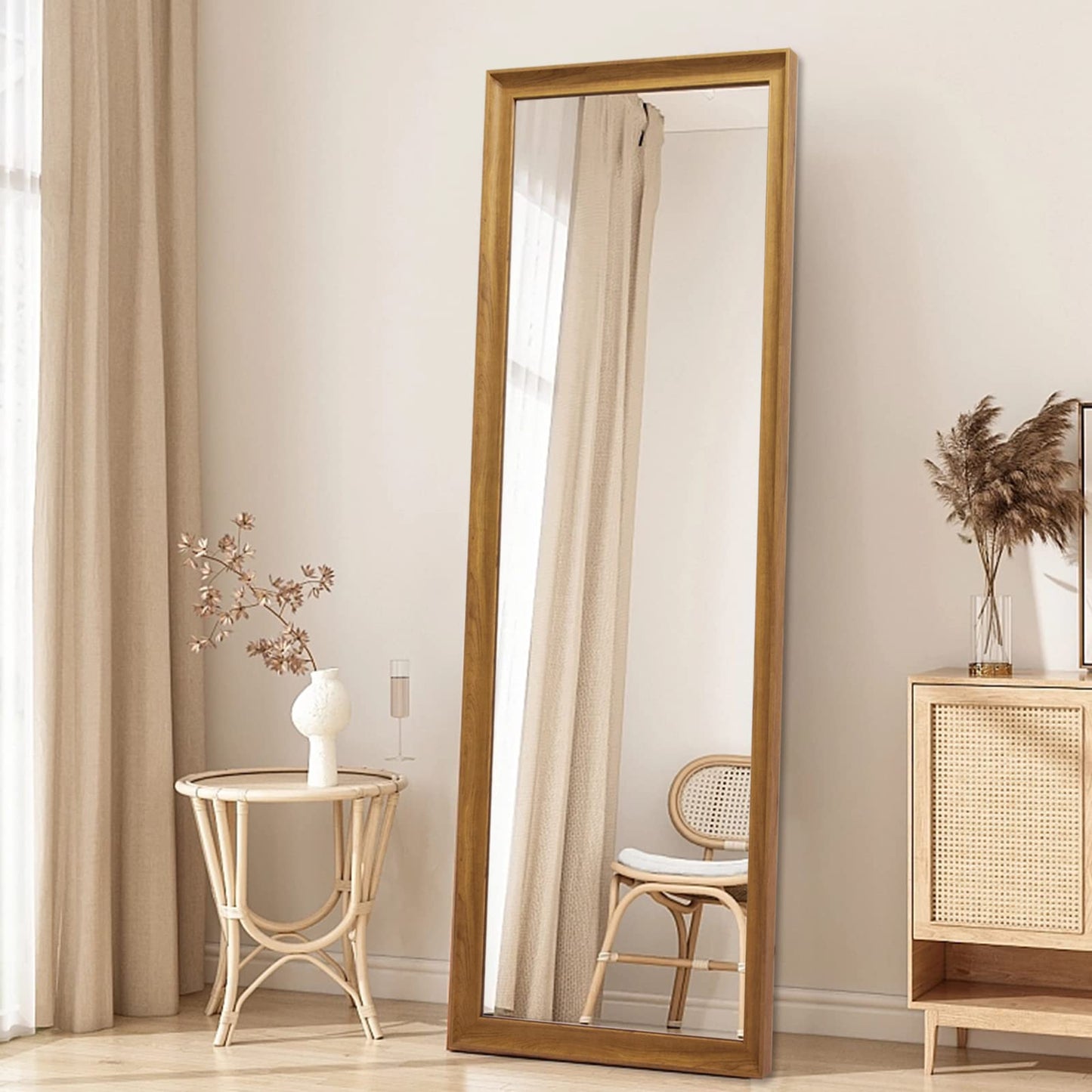 TheiaMo Full Length Mirror Wood Frame, 65x22in Floor Mirror Wall Full Body Mirror with Standing, Leaning Hanging for Bedroom,Living Room, Large Wooden Frame, Dark Wood