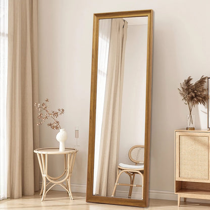 TheiaMo Full Length Mirror Wood Frame, 65x22in Floor Mirror Wall Full Body Mirror with Standing, Leaning Hanging for Bedroom,Living Room, Large Wooden Frame, Dark Wood