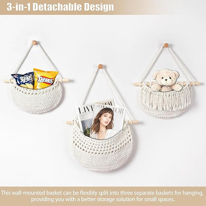 3 Tier Hanging Fruit Baskets for Kitchen, Boho Cotton Rope Handwoven Vegetable