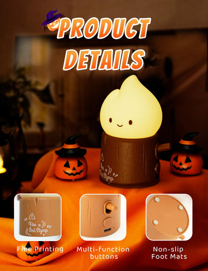 Cute Ghost Campfire Lamp, Halloween Decor,Kids Night Light，Adjustable Dimmable Rechargeable Night Light for Kids, Girls, Boys Gifts,Halloween,Christmas Decorations
