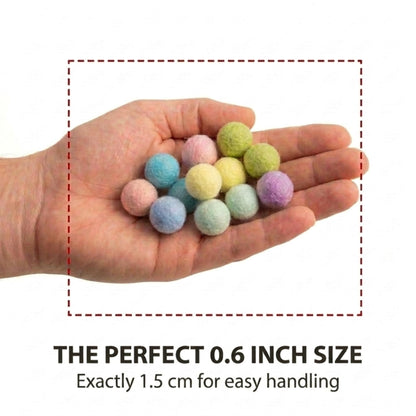 Glaciart One Felt Pom Poms, Wool Balls (240 Pieces) 1.5 cm – 0.6 Inch, Handmade Felted 40 Color (Red, Pink, Blue, Orange, Yellow, Gray, Black, Pastel and More) Bulk Small Puff for Felting and Garland