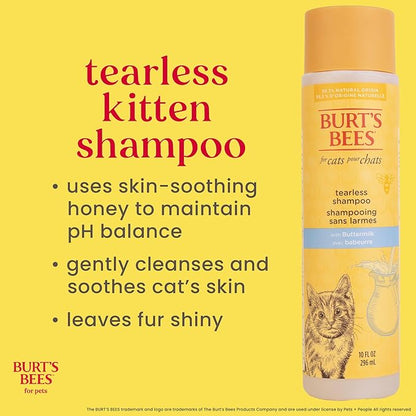 Burt's Bees for Pets Tearless Kitten Shampoo with Buttermilk and Honey, 99% Natural Origin Gentle Cat Shampoo for Sensitive and Itchy Skin, pH Balanced and Fragrance-Free, 10 Fl Oz