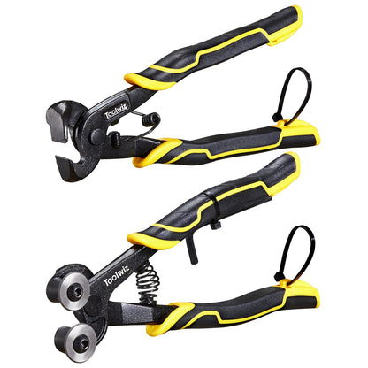 Toolwiz Glass Tile Nippers 2 pcs Heavy Duty Tungsten Carbide Wheeled Stained Glass Mosaic tiles and Hd Ceramic Tile Nipper Pliers Tools with Ergonomic Handles for Porcelain Mirror Stone DIY Projects
