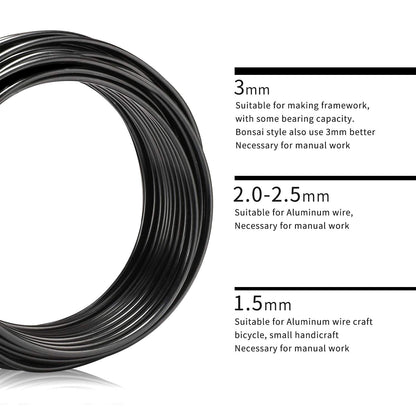 KSVZS Aluminum Wire Black 9 Gauge 3.0 mm 32.8 Ft(10 M) Anodized Bendable Metal Craft Wire for DIY Floral