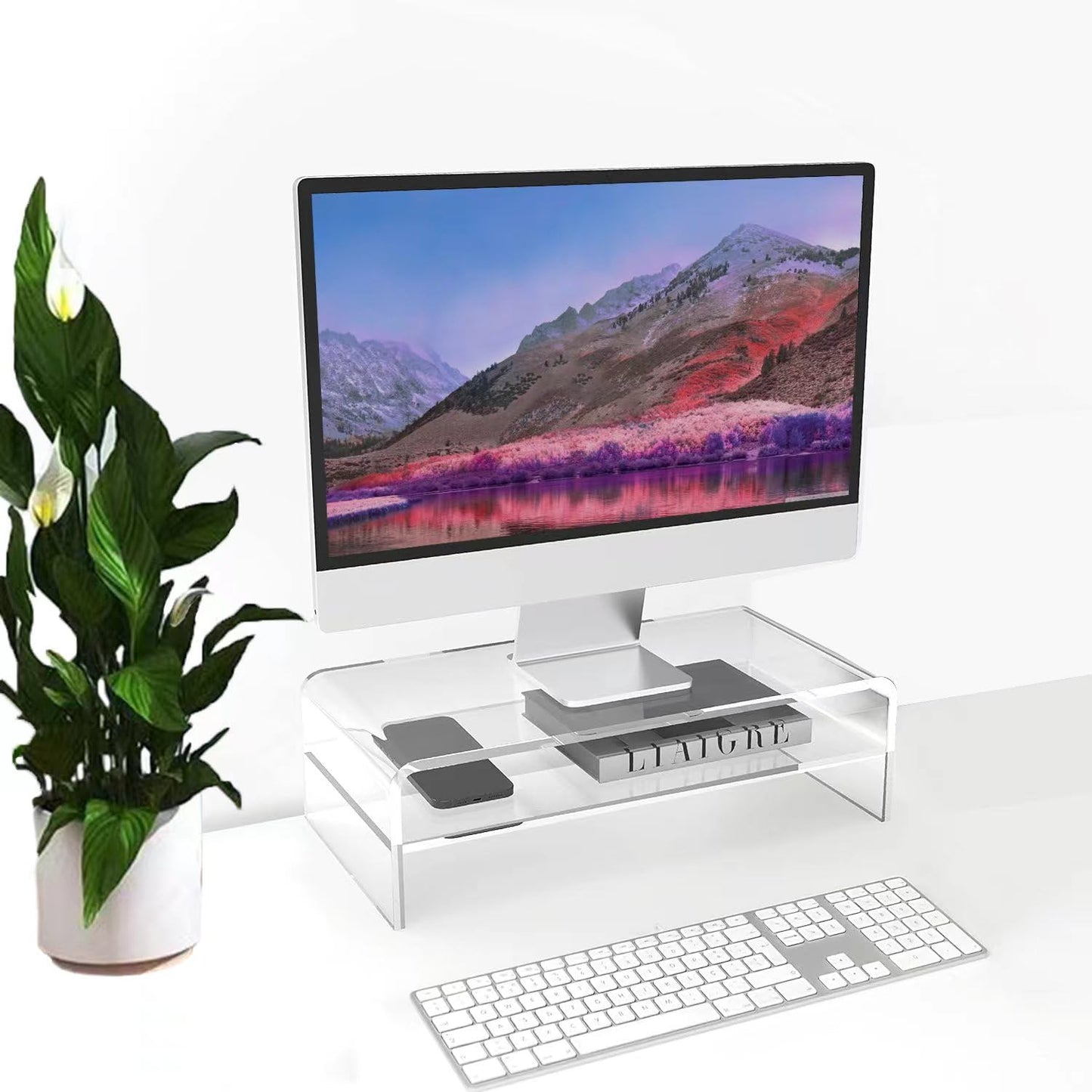 Generic Acrylic Monitor Stand, 2 Tier Computer Monitor Riser，16 inch Acrylic Computer Monitor Stand Riser for iMac, PC, Desktop, Laptop, TV Screen, clear