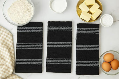 Serafina Home Black Kitchen Hand Dish Towels: Oversized 18" x 28", 100% Cotton