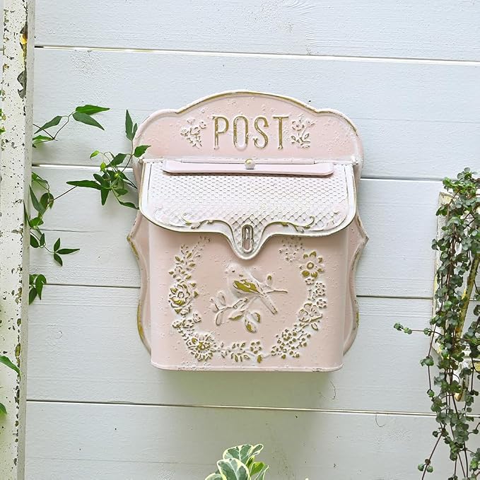 Wall Mount Mailboxes for Outside Vintage Mail Boxes for House Outside Metal Door Mailbox Drop Box Antique Style Nostalgic Charm Home Decorative, Pink