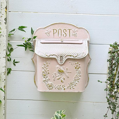 Wall Mount Mailboxes for Outside Vintage Mail Boxes for House Outside Metal Door Mailbox Drop Box Antique Style Nostalgic Charm Home Decorative, Pink