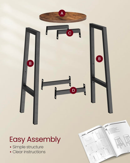 VASAGLE Bar Stools Set of 2, Counter Height Stools, Steel Frame, 25.2 Inch Tall, for Kitchen Dining, Easy Assembly, Industrial Design, Rustic Brown and Black ULBC32X