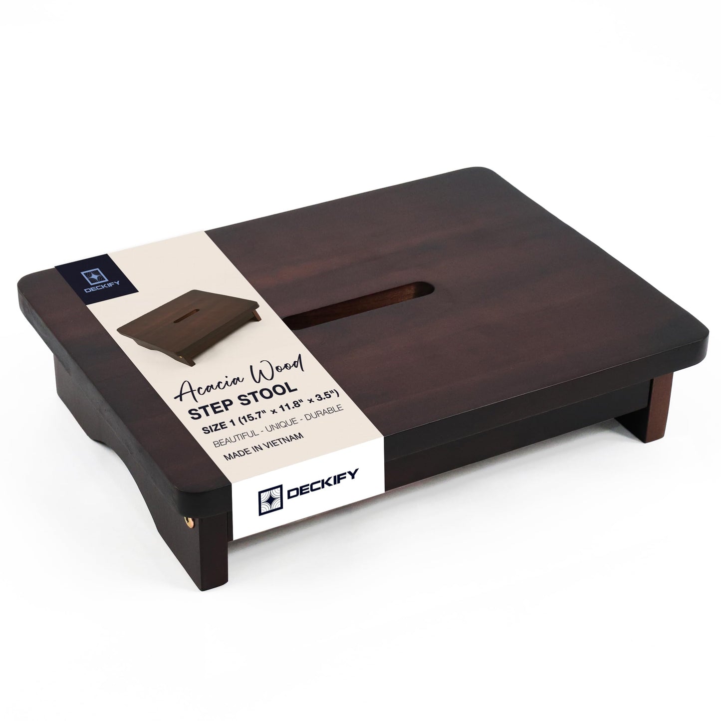 DECKIFY Premium Wooden Step Stool for Adults, Small Acacia Wood Stepping Stool, Non-Slip 1-Step Bedside Stool for Bed & Bathroom, 600 lbs, Portable — 3.5 Inch