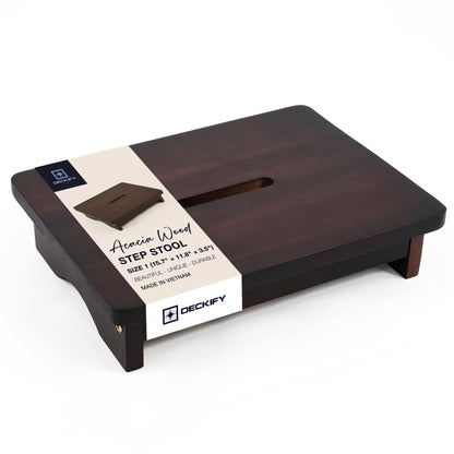 DECKIFY Premium Wooden Step Stool for Adults, Small Acacia Wood Stepping Stool, Non-Slip 1-Step Bedside Stool for Bed & Bathroom, 600 lbs, Portable — 3.5 Inch