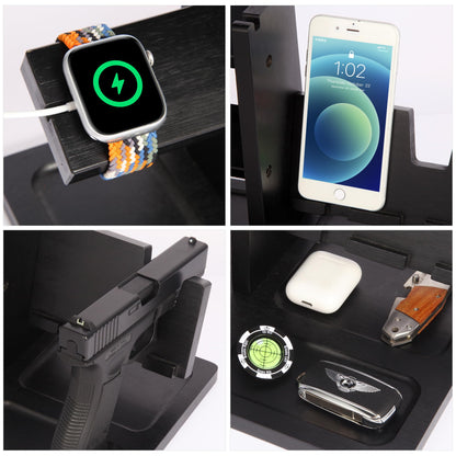Pistol Rack for Gun Safe, Wooden Handgun Rack Holder for Gun, Wood Phone Docking Station with Magnetic Groove as Nightstand Organizer as Gifts for Men Boyfriend Husband Father in Birthday Christmas