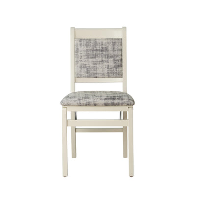 East West Furniture - WCC-LWH-30, A Solid Wood Waco Folding Parson Dining Room Chairs with PU Leather Seat, Ready to Use, Cushioned Back Design, Set of 2, Linen White Finish