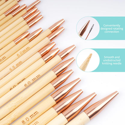 WAZAIGUR Knitting Needles Set, Interchangeable Bamboo Circular Knitting Needles Set, 3mm 3.25mm 3.5mm 3.75mm 4mm 4.5mm 5mm 5.5mm 6mm 7mm 8mm 9mm 10mm Knitting Needles, 13 Pairs