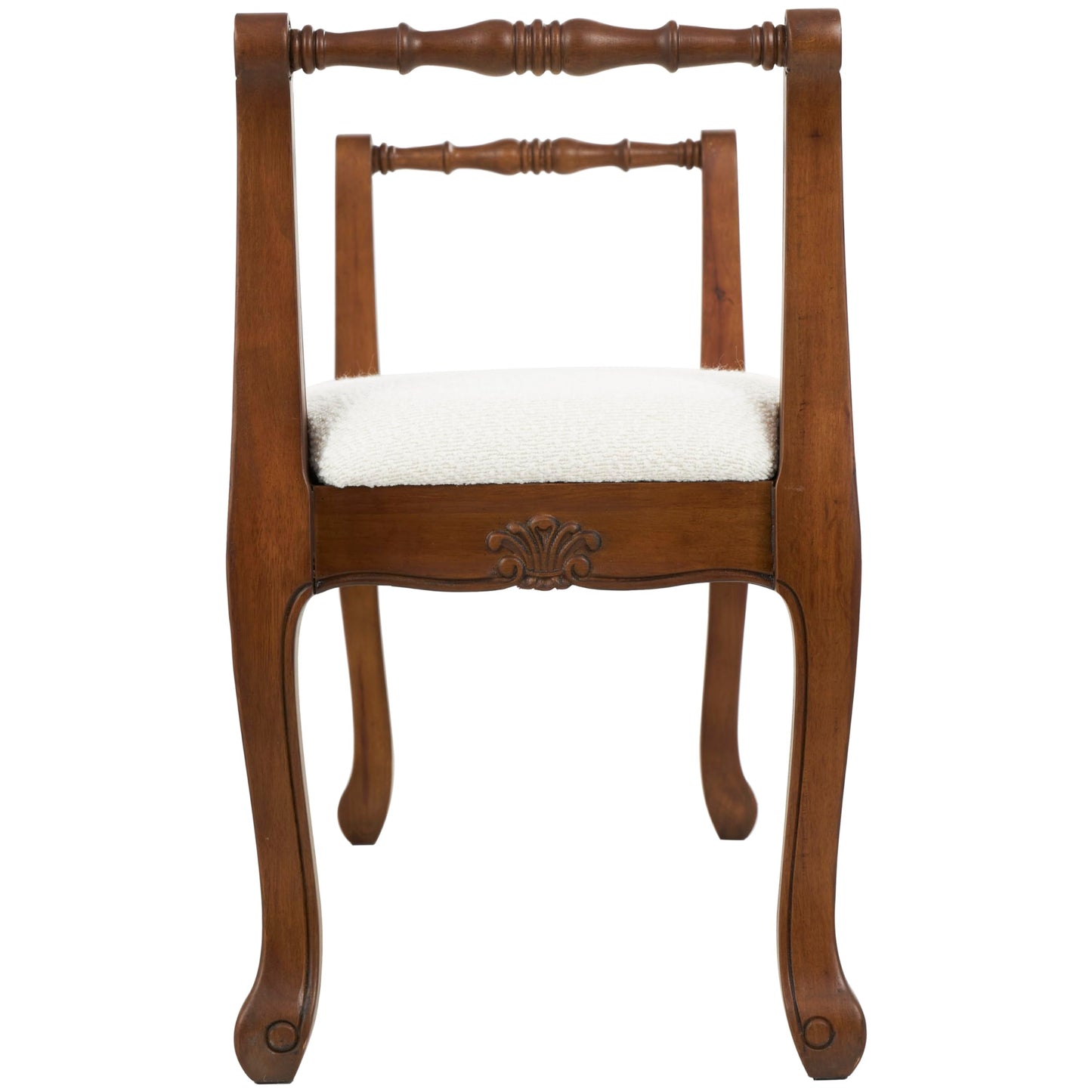 Deco 79 Fabric Home Bench Arm Entryway Bench with Brown Traditional Wood Turned Legs, Bedroom Bench 55" x 16" x 27", Cream