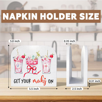 YRDBGHZDF Coquette Bow Mahjong Cocktail Wood Napkin Holder, Mahjong Lover Player Gifts Wooden Standing Napkin Dispenser for Table Kitchen Dining Room Bar Pub Lounge Decorations