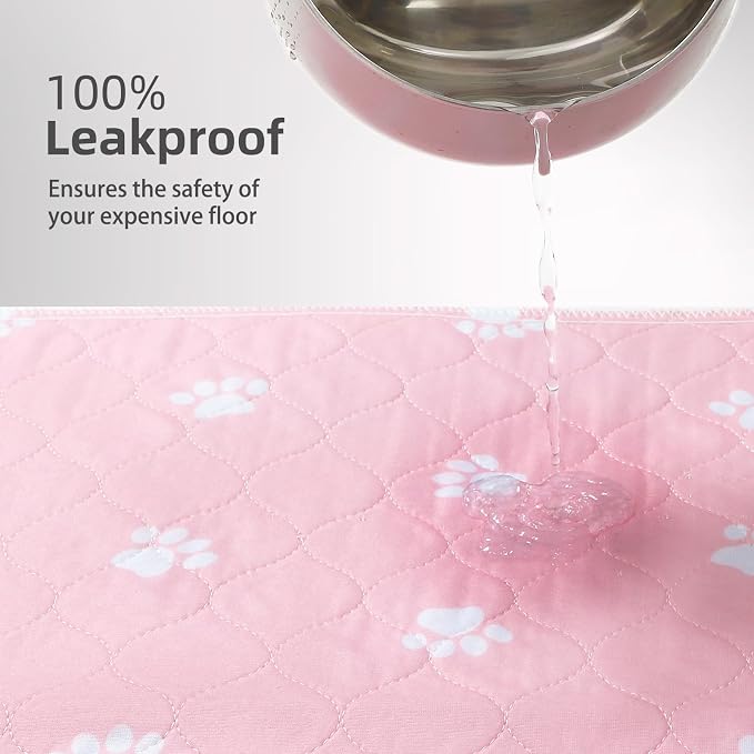 PUPTECK Washable Pee Pads for Dogs - Waterproof Reusable Puppy Potty Training Pads Whelping Mat - Fast Absorption Non-Slip Pet Food Feeding Mat (Pink, 36x72 Inch (Pack of 2))