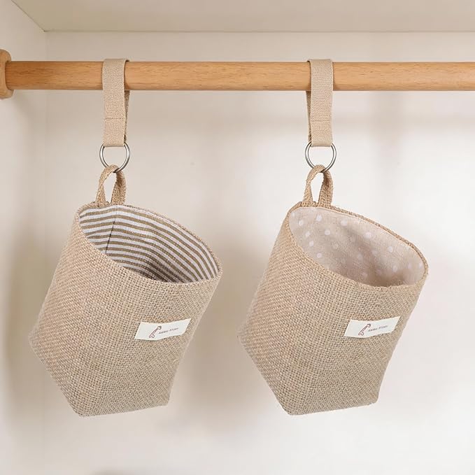 2 Pack Hanging Basket for Door, Small Jute Wall Storage, Hanging Storage Bags