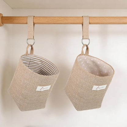 2 Pack Hanging Basket for Door, Small Jute Wall Storage, Hanging Storage Bags