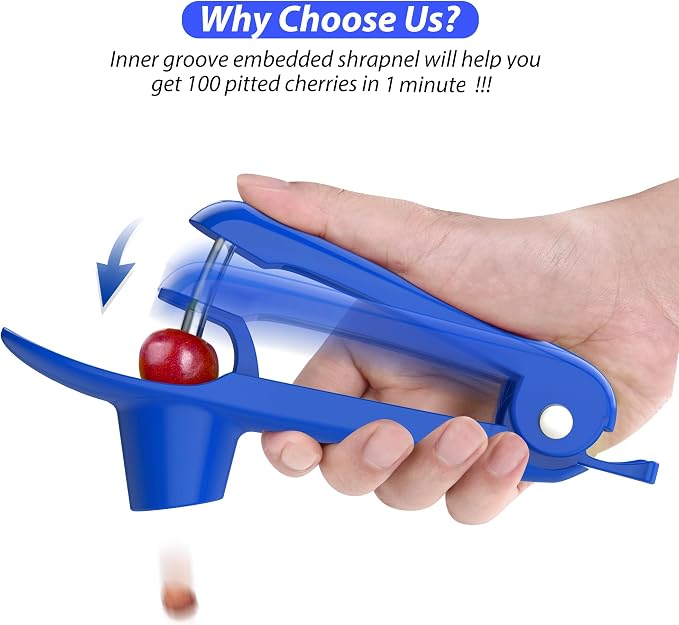 Cherry Pitter - UCMORX Stainless Steel Cherries Pitter Tool Cherries Corer Cherry Remover for Making Cherry Jam with Lock Design(Blue)
