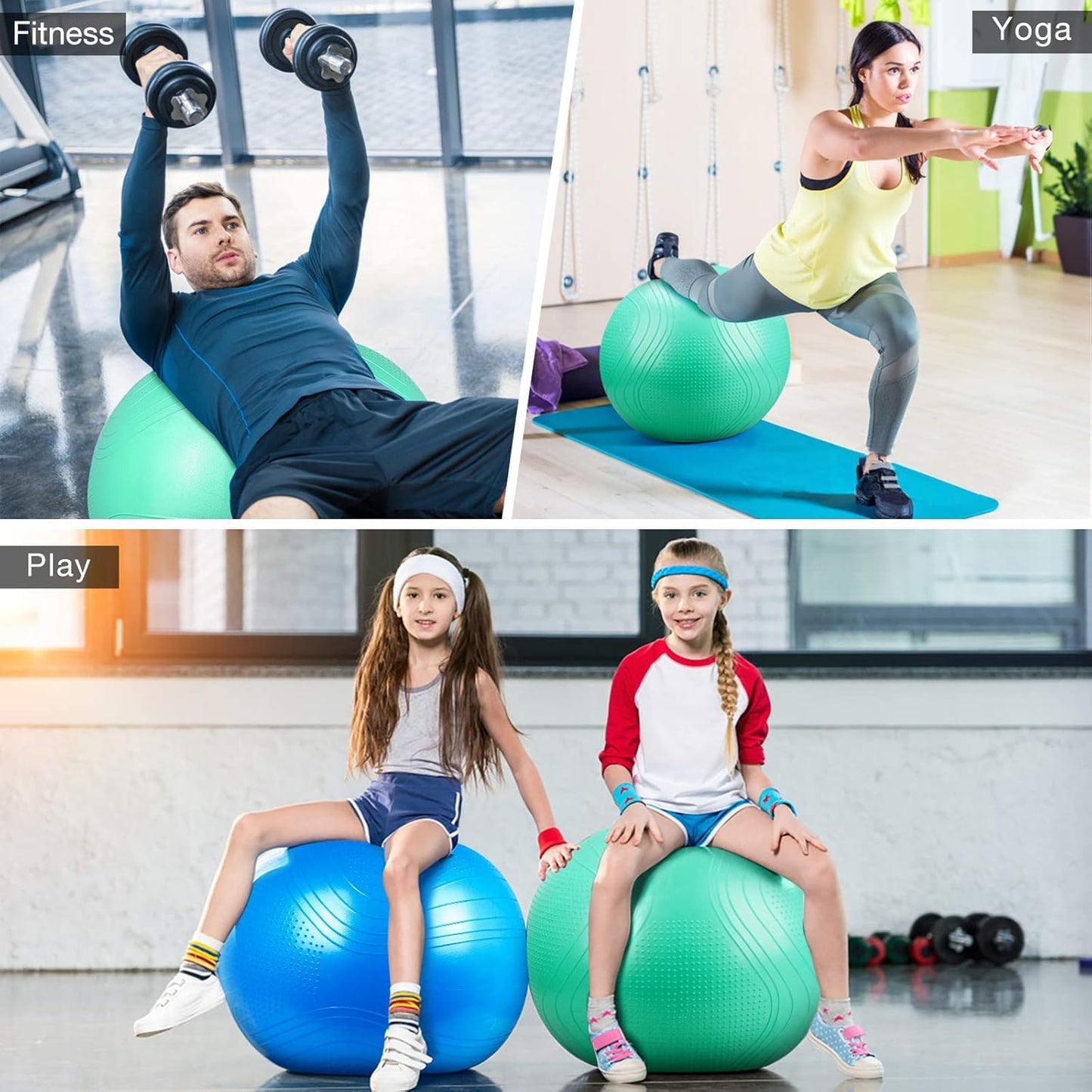 Gruper Yoga Ball, Multiple Sizes Non Slip Exercise Ball for Workout, Birthing, Balance, Stability, Pregnancy, 2200LB Capacity, Anti Burst Chair for Home and Office, Includes Quick Pump & Fitness Guide