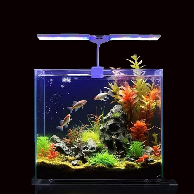 Aquarium Light Clip on Fish Tank Light Full Spectrum Plants Lights with Timer, 3 Colors Mode, 360° Adjustable 2 Light Bar, Led Aquarium Lamp Suitable for 10-18 Inch Fish Tank