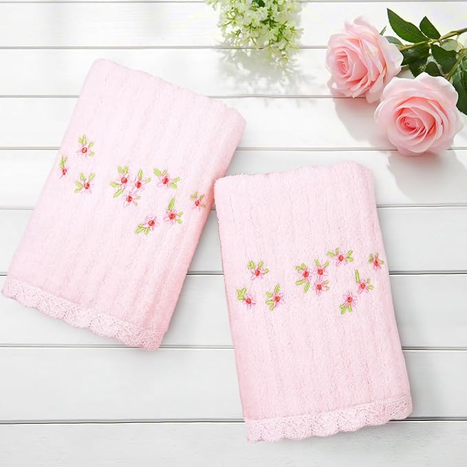Jacquotha Pink Hand Towels for Bathroom – Soft Cotton, 13x29 Inches,