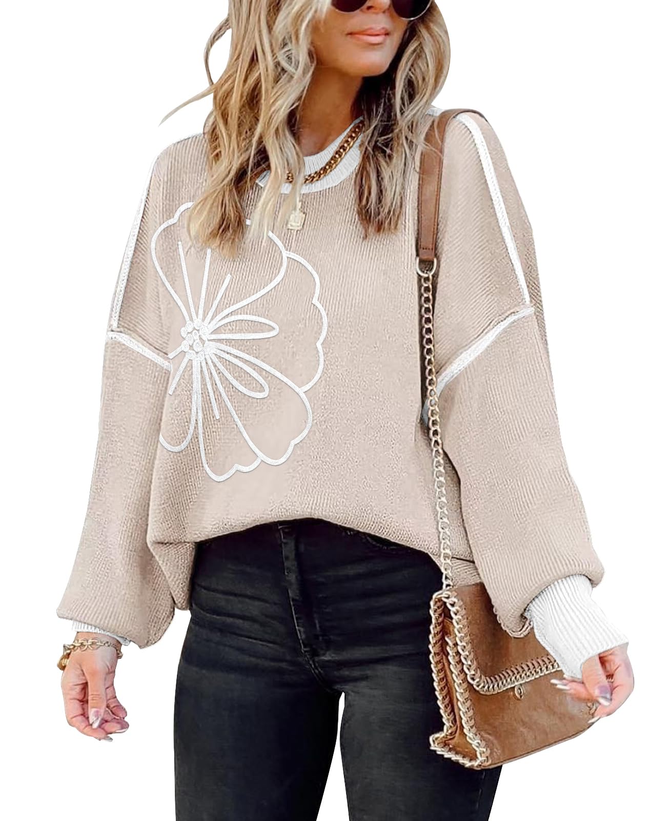 ETCYY Womens Oversized Sweaters Fall 2025 Fashion Clothes Trendy Batwing Sleeve Colorblock Striped Knit Pullover Tops