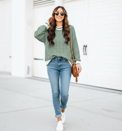 ETCYY Womens Oversized Sweaters Fall 2025 Fashion Clothes Trendy Batwing Sleeve Colorblock Striped Knit Pullover Tops