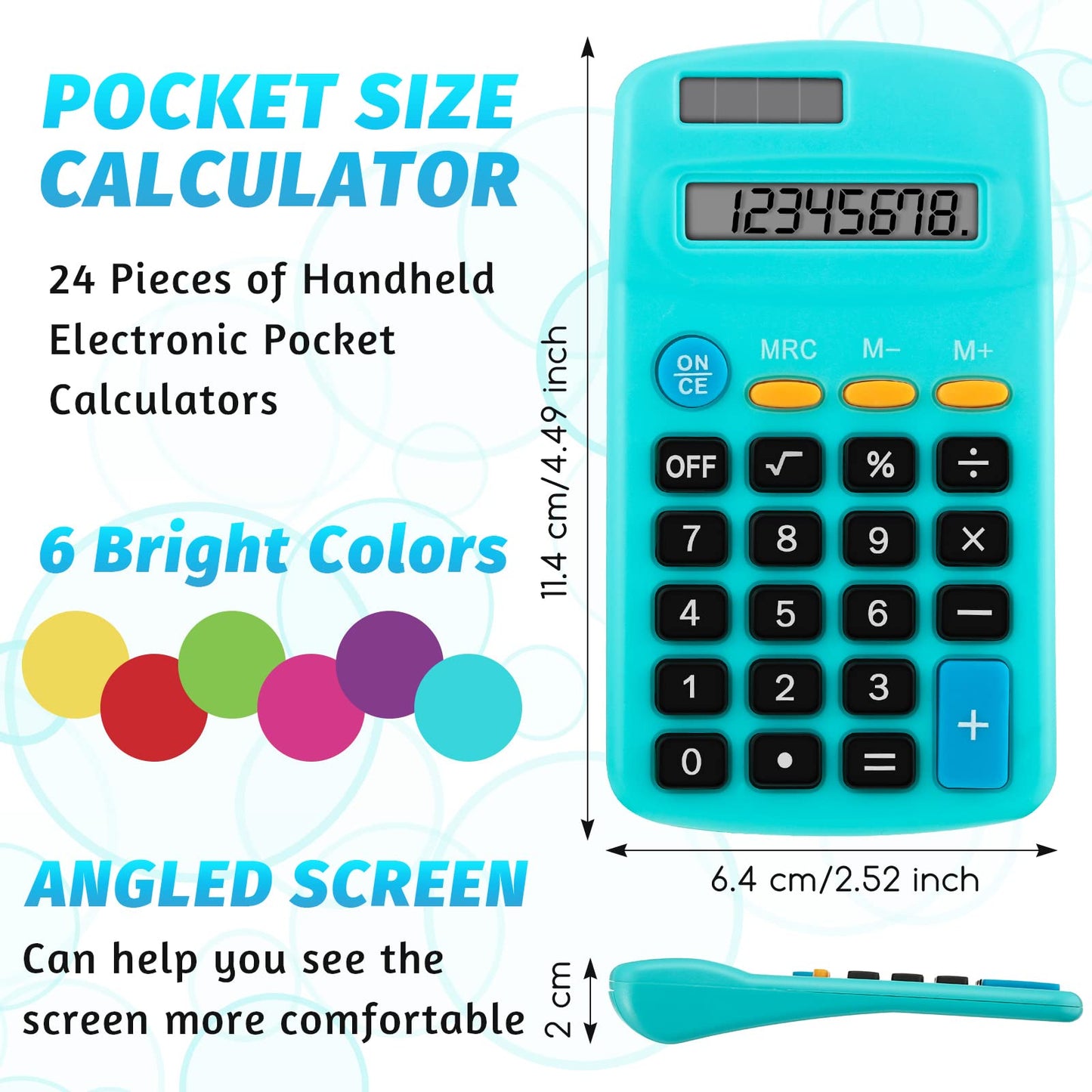 Weewooday 24 Pieces Small Basic Calculator 8 Digit Solar Battery Dual Power Mini Pocket Calculator for Kids Students Classroom Desktop Home Office, 6 Colors