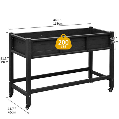 DWVO 47x18x31in Raised Garden Bed HDPE, Weather-Resistant Poly Wood Planter Box Stand, Planter Box with Legs & Lockable Wheels, Elevated Garden Bed for Backyard Patio Balcony - Black