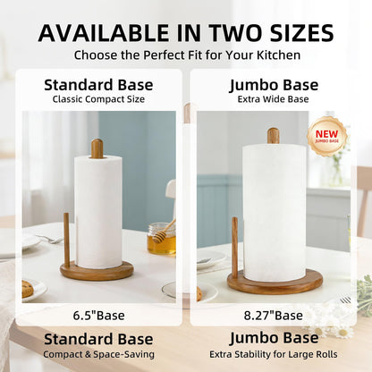 Jumbo Acacia Wood Paper Towel Holder – Large 8.27" Diameter Non-Slip Base, Countertop Wooden Paper Towel Holder for Kitchen, Dining, Coffee Bar, Thick & Stable, Easy Assembly, Natural Wood Finish