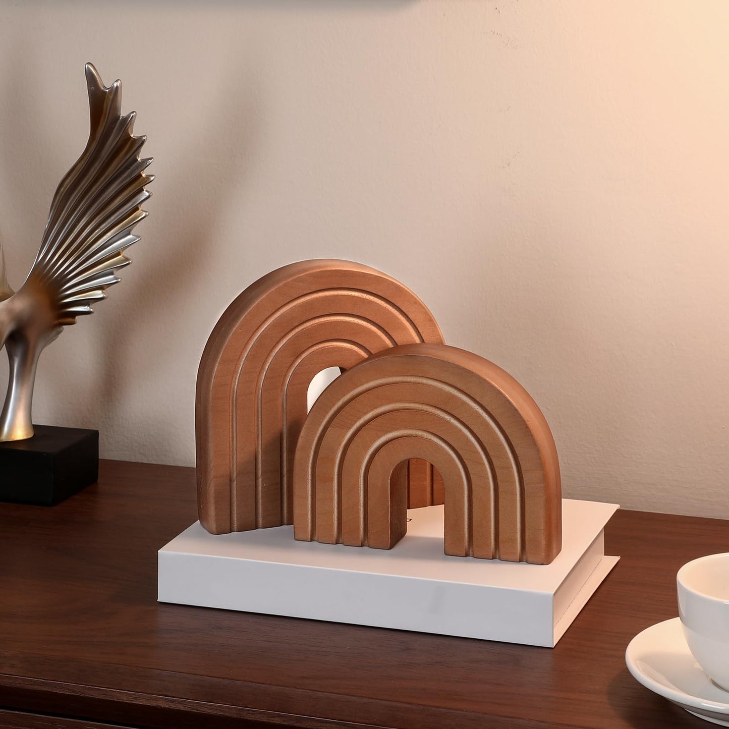 DoubleFill Set of 2 Wooden Arch Decor Boho Wood Rainbow Arch Decorative Objects Modern Shelf Decor Aesthetic for Table Shelf Mantel Living Room Decor