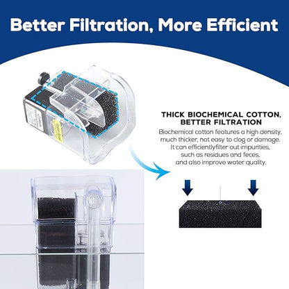 LAQUAL 5 Gallon Aquarium Filter with Surface Skimmer, Small Quiet Fish Tank Filter, Biochemical Cotton Filtration & Adjustable Water Flow, Waterfall Design for Increasing Oxygen, Hang on Back Filter