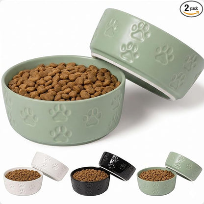 Ceramic Dog Bowl Set of 2 with Anti-Skid Base - 5" Wide x 2" Tall Ceramic Dog Bowls for Small Dogs - 2 Cup Capacity Food and Water Bowls for Dogs - Rubber Bottom Pet Bowl Set of 2 for Small Pets