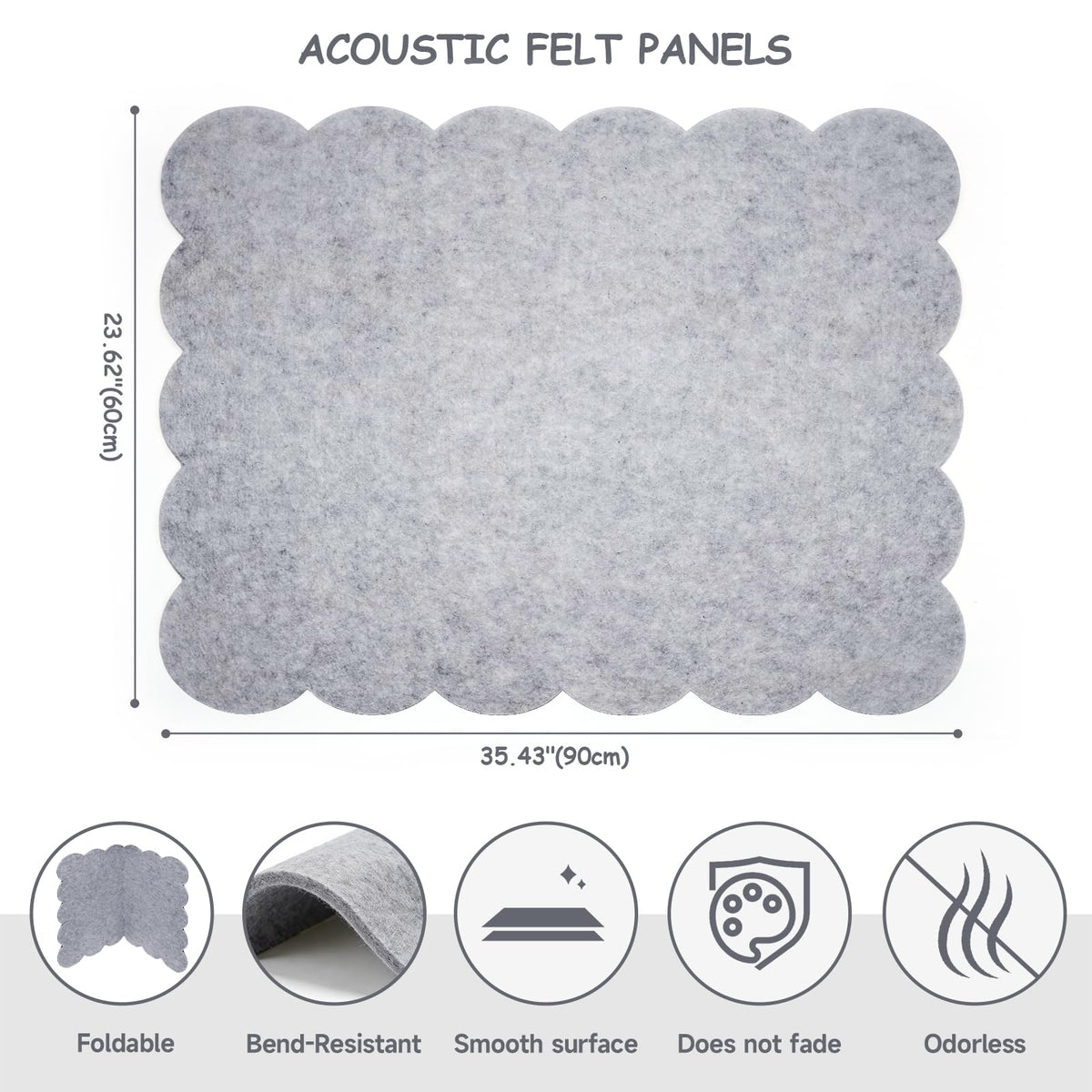 Felt Bulletin Board 36" x 24" Cork Board Alternative,Decorative Felt Pin Board Foldable Cork Boards for Walls Self-Adhesive Cork Board for Home Office Classroom Pin Board (Light Gray)