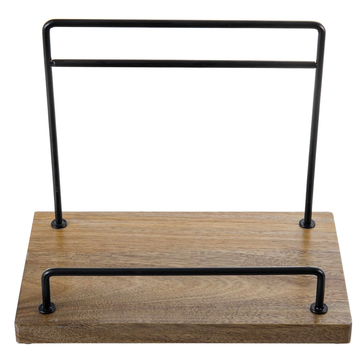 MyGift Premium Acacia Wood and Matte Black Metal Cookbook Stand – Rustic Kitchen Countertop Book Holder Rack for Recipes, Tablets, Cutting Boards
