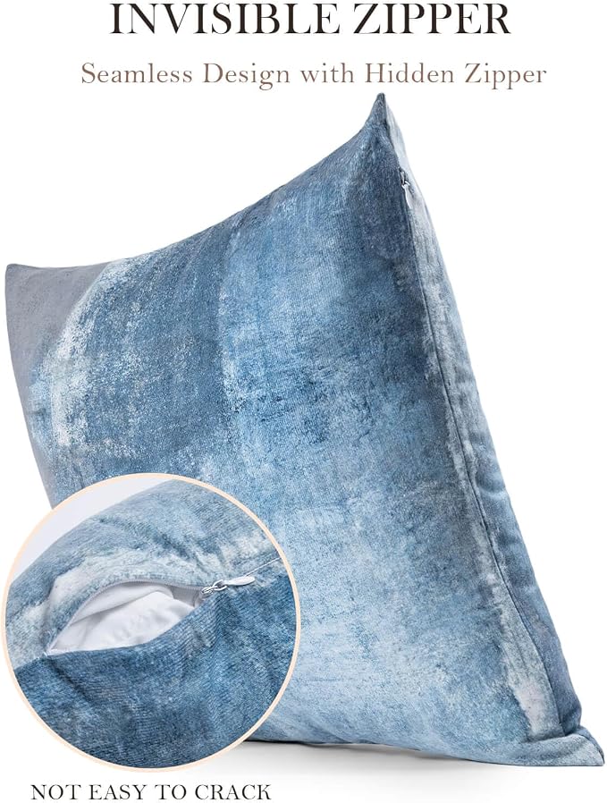 Set of 4 Abstract Art Throw Pillow Covers 12x20 Inch, Dusty Blue and Grey Modern Decorative Cushion Cases for Couch Sofa, Soft Velvet Double-Sided Print Washable Pillow Covers