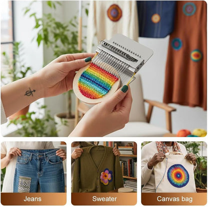 Knit Patch Loom Kit Patchmaker 2.0，Portable Mini Darning Loom Weave Tool Knit Patch Loom Kit Patchwork Weaving Tool Set for Quickly Sewing Repair on Socks Clothes Jeans (014)